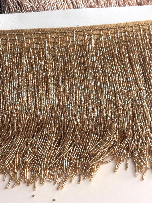 Gold Glass Bugle Bead Fringe Trim By Yard  Costume Dress Lace Lamp Trim Beaded Tassel