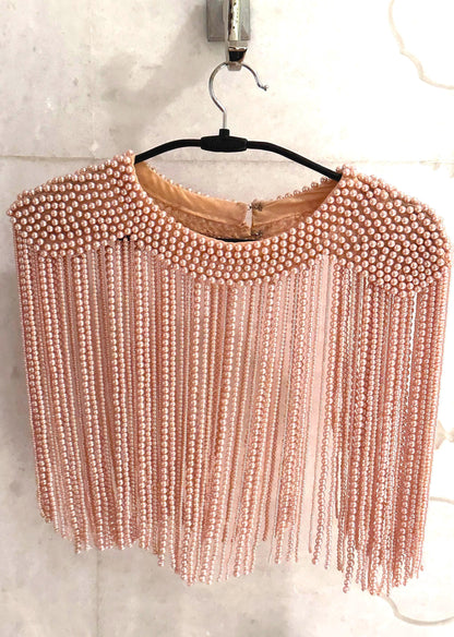 Handcrafted Pearl Bead Shoulder Jewelry Fringe Epulets Wedding Dress Coverup Shoulder Necklace