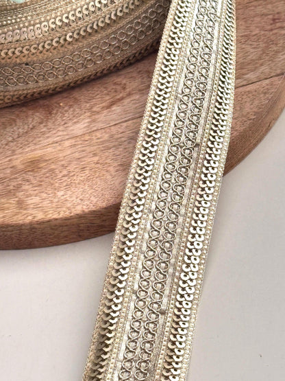 Handwoven Zari Trim Gold Sequin Lace Indian Crafting Lace In Metallic Thread for Sari Borders
