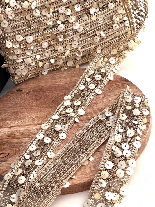 Gold Embroidery lace Handmade Pearl Metal Tassel Embellished Boho Trim for Jewelry Waist Belt