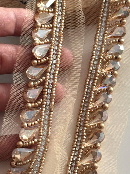 Crystal Pearl Beaded Trim Wedding Ribbon Bridal Belt Sash Pearl Shoulder Strap