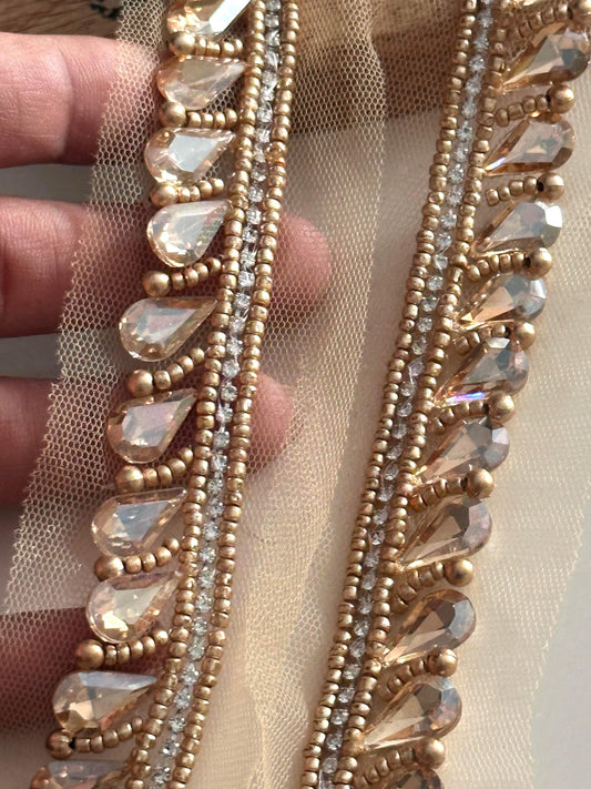 Crystal Pearl Beaded Trim Wedding Ribbon Bridal Belt Sash Pearl Shoulder Strap