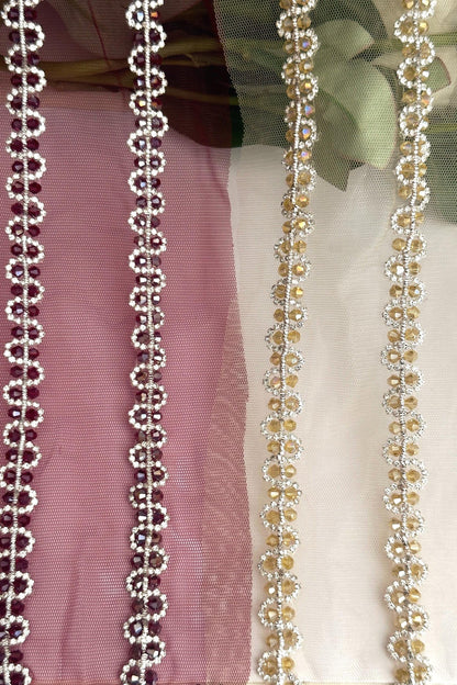 Thin Diamante Stone Trim Multicolor