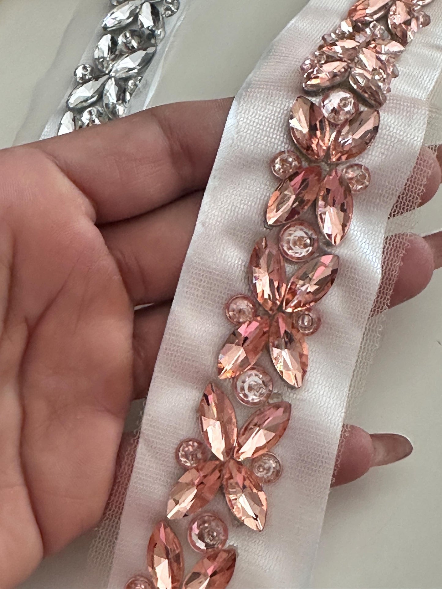 Premium Crystal Floral Trim Exquisite Rhinestone Embellishment for Bridal Sash