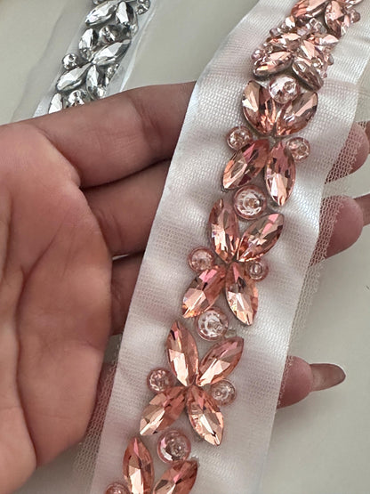 Premium Crystal Floral Trim Exquisite Rhinestone Embellishment for Bridal Sash