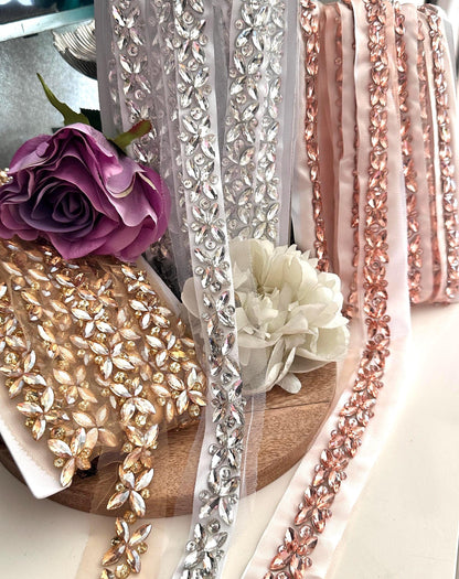 Premium Crystal Floral Trim Exquisite Rhinestone Embellishment for Bridal Sash