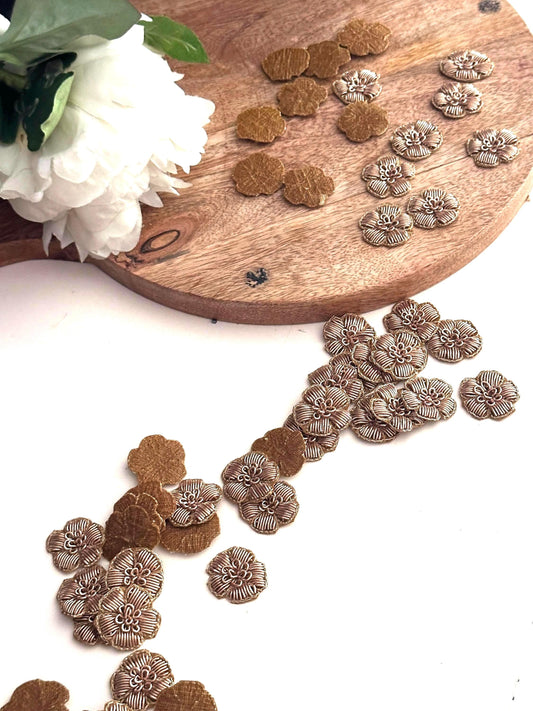 Gold Flower Applique Fabric & Metallic Thread Embroidery Flower Patch  DIY Embellishment