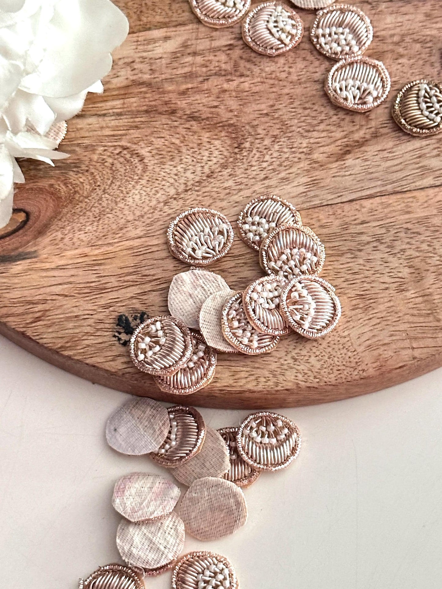 Handcrafted Small Round Applique Indian Hand embroidered Bullion Pieces For Clothing Accessories