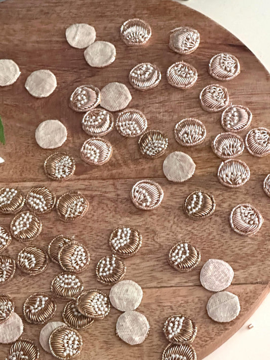 Handcrafted Small Round Applique Indian Hand embroidered Bullion Pieces For Clothing Accessories