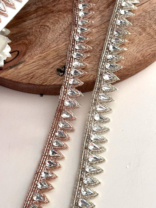 Wedding Costume Dress Veil Decor Rhinestone Embellished Tear Drop Trim for Bridal Accessory
