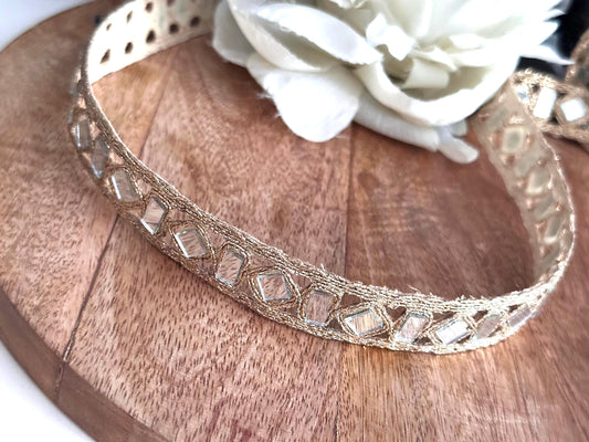 Thin Mirror Lace Handmade Delicate Mirror  Trim with Gold Thread For Apparel Design Jewelry Choker Belt