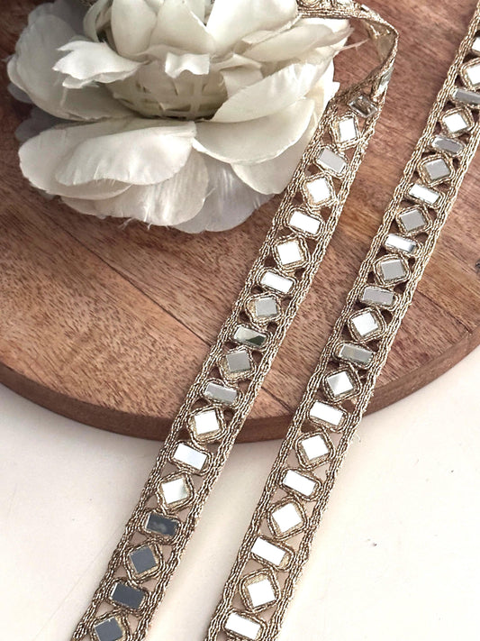 Thin Mirror Lace Handmade Delicate Mirror  Trim with Gold Thread For Apparel Design Jewelry Choker Belt
