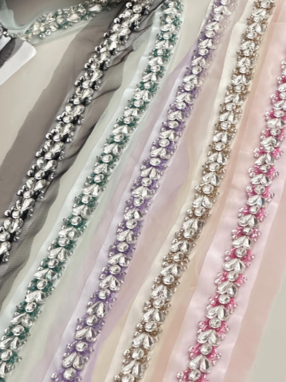 Bridal Veil Trim Handmade Luxury Rhinestone Crystal lace For Wedding Dress
