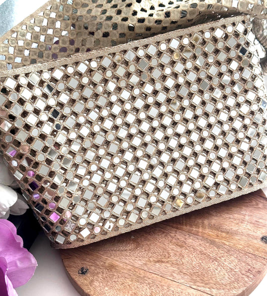 Gold Mirror Broad Belt Fabric for Costume Designer Handmade Embellished Skirt