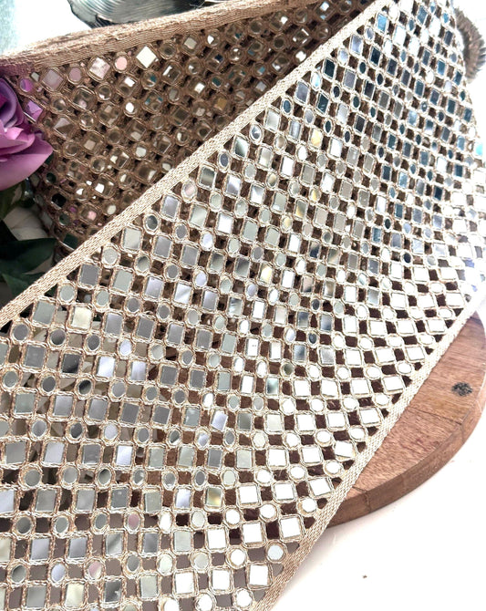Gold Mirror Broad Belt Fabric for Costume Designer Handmade Embellished Skirt