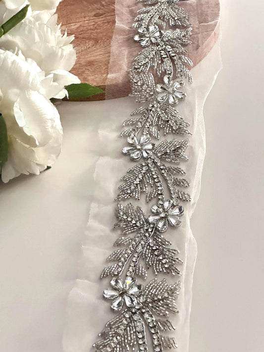 Hand Embroidered Trim Big Crystal Lace Bridal Couture For Wedding Veil Bridesmaid Dress