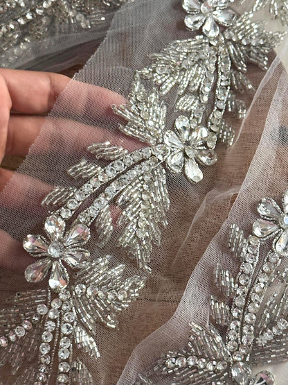 Hand Embroidered Trim Big Crystal Lace Bridal Couture For Wedding Veil Bridesmaid Dress