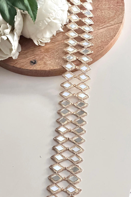 Indian hand crafted mirror work border 4.5cm Rose Gold Cutwork Lace For Costume Dresses belts