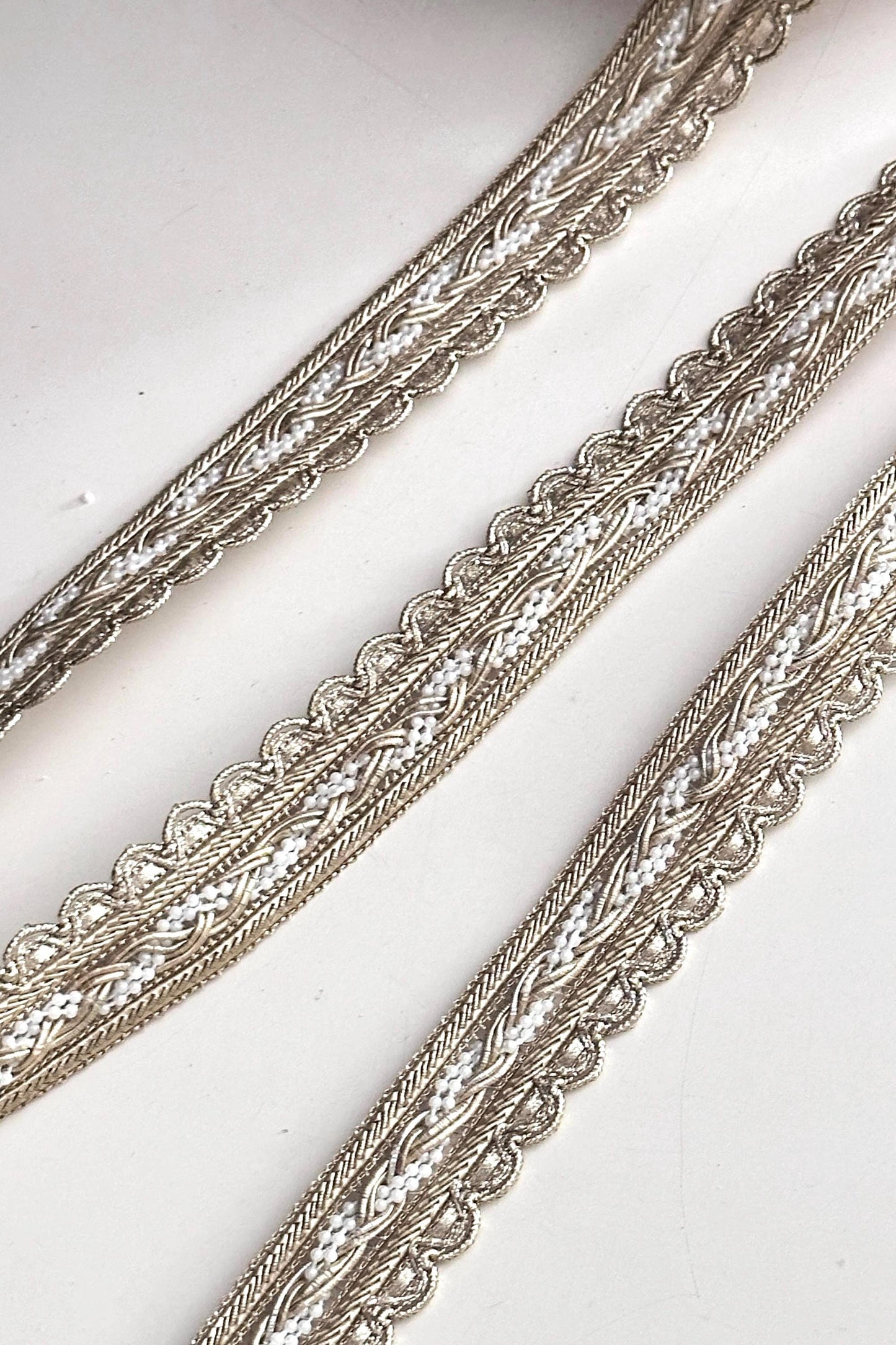 Gold Metallic Pearl Decorative Ribbon Beaded Embroidered Lace for Sewing Costume Embellishment Ribbon Wedding Dress Trim Decor & DIY Craft