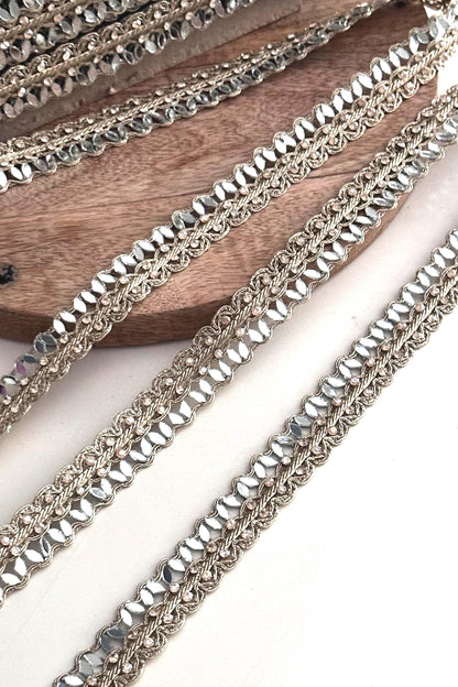 Luxury Decorative Mirror Crafting Metallic Ribbon Designer Trim for Sewing Dress Saree Edging Border Gift Wrap Scrapbooking & DIY Project