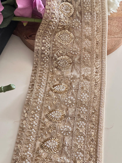 Pearl and Sequin Embroidery Trim Gold