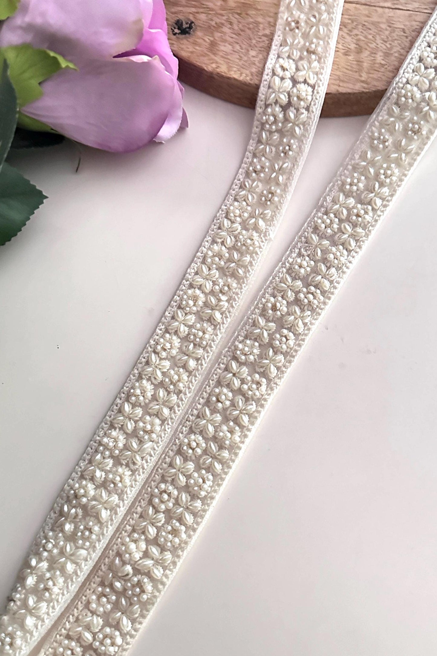 Ivory Pearl Beaded Embroidery Trim Hair Accessory