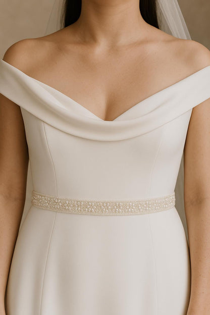 Ivory Pearl Beaded Embroidery Trim Hair Accessory