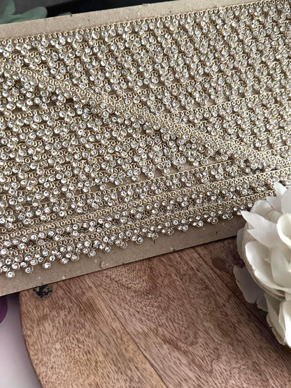 9 Meter Rhinestone Lace Trim for Craftin Gold