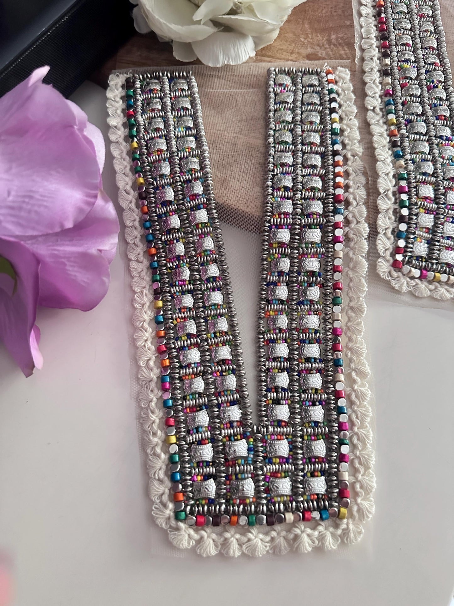 Tribal Boho Beaded Neck Patch Metal Applique