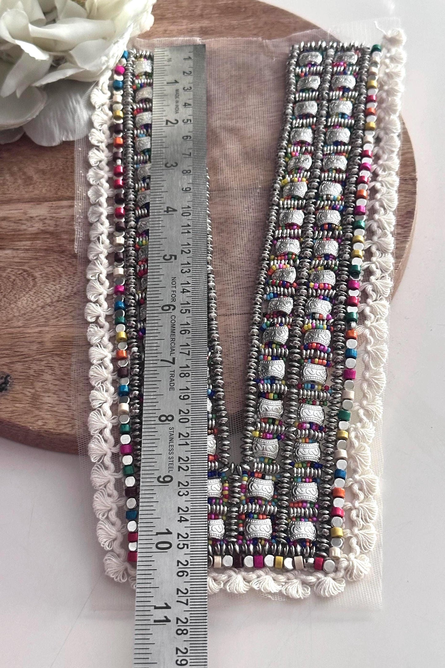 Tribal Boho Beaded Neck Patch Metal Applique