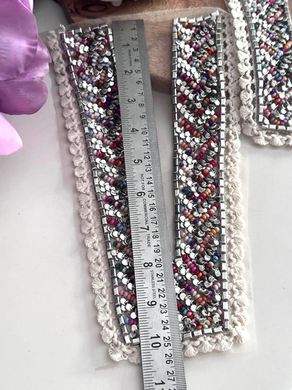 Silver Sequin Beaded Neck Applique