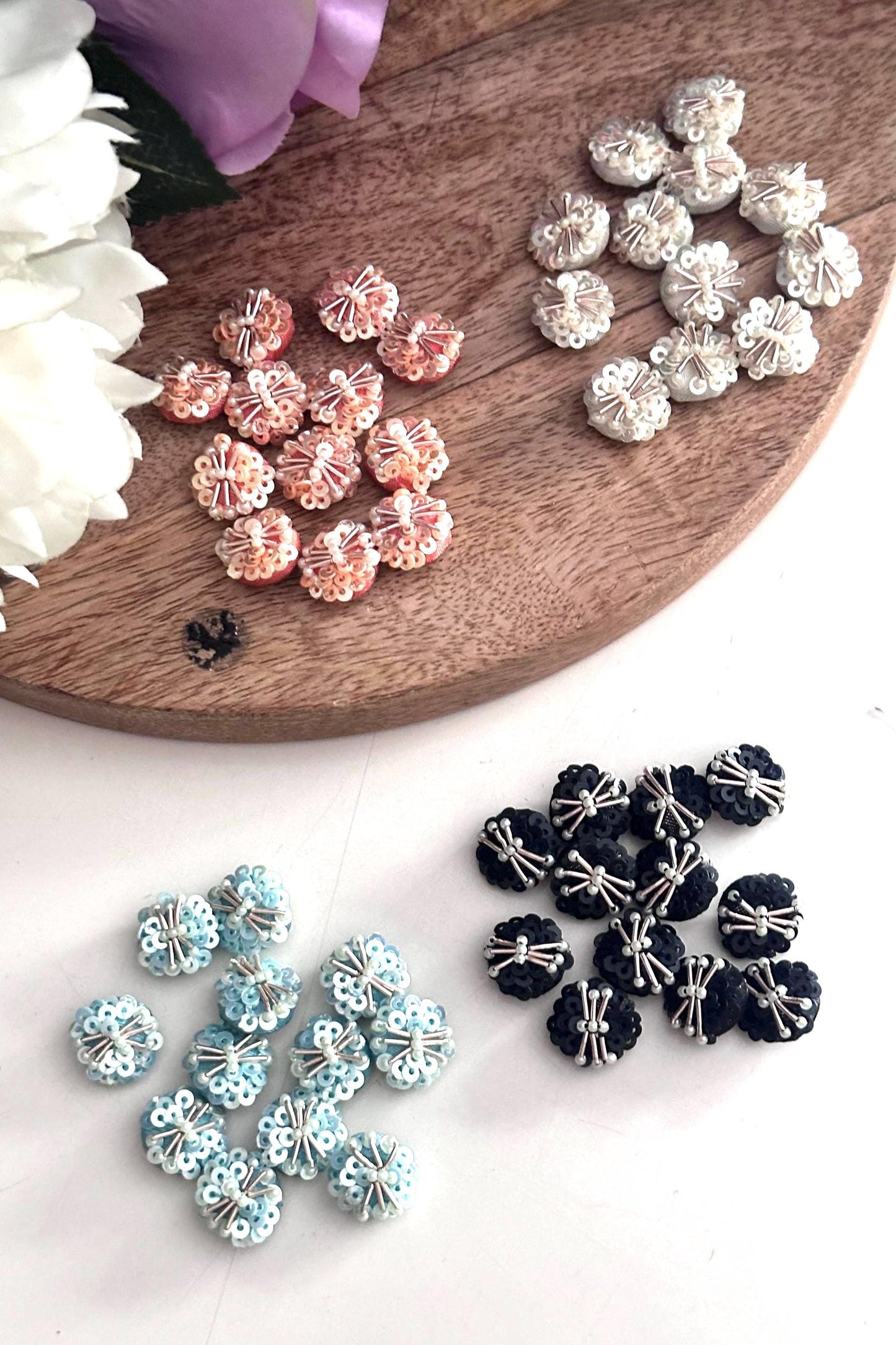 Hand Embroidered Sequin Dome Buttons Applique