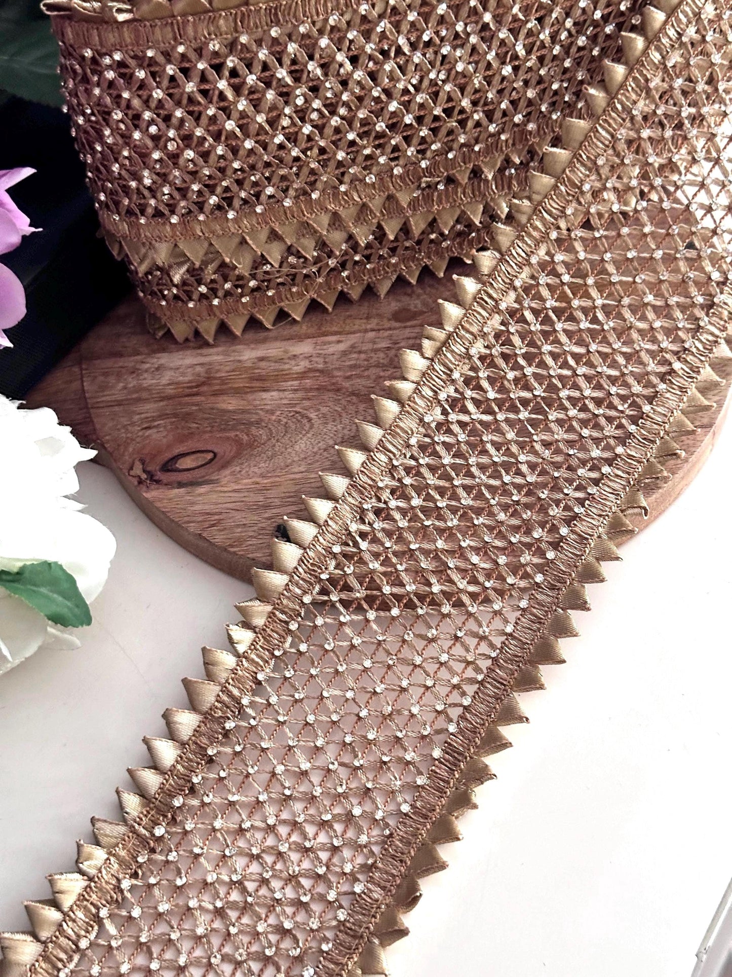 Gold Gota Patti Lace Trim with Beads & Sequins