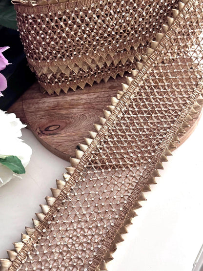 Gold Gota Patti Lace Trim with Beads & Sequins