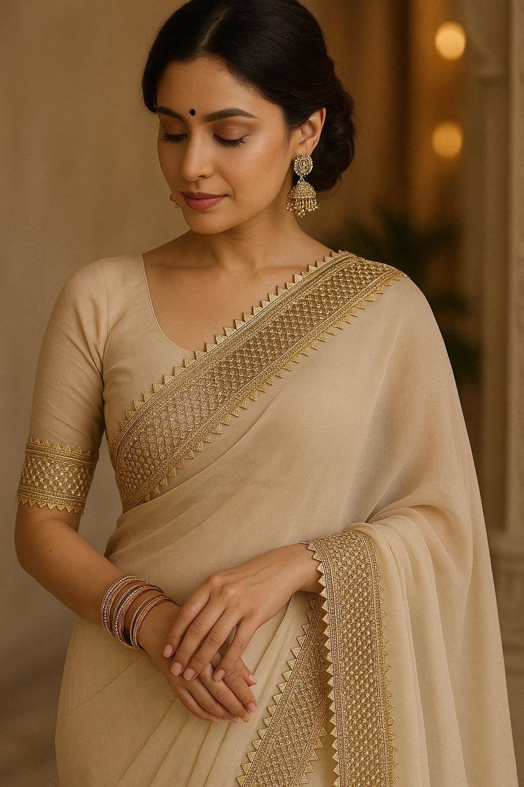 Gold Gota Patti Lace Trim with Beads & Sequins