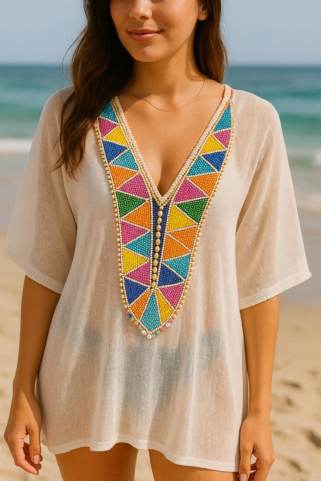 Neckline Patch Applique Boho Style Colourful Design