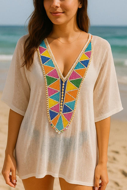 Neckline Patch Applique Boho Style Colourful Design