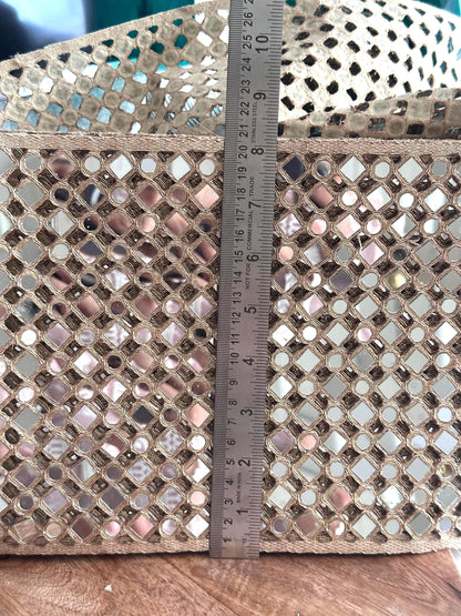 Gold Mirror Broad Belt Fabric for Costume Designer Handmade Embellished Skirt