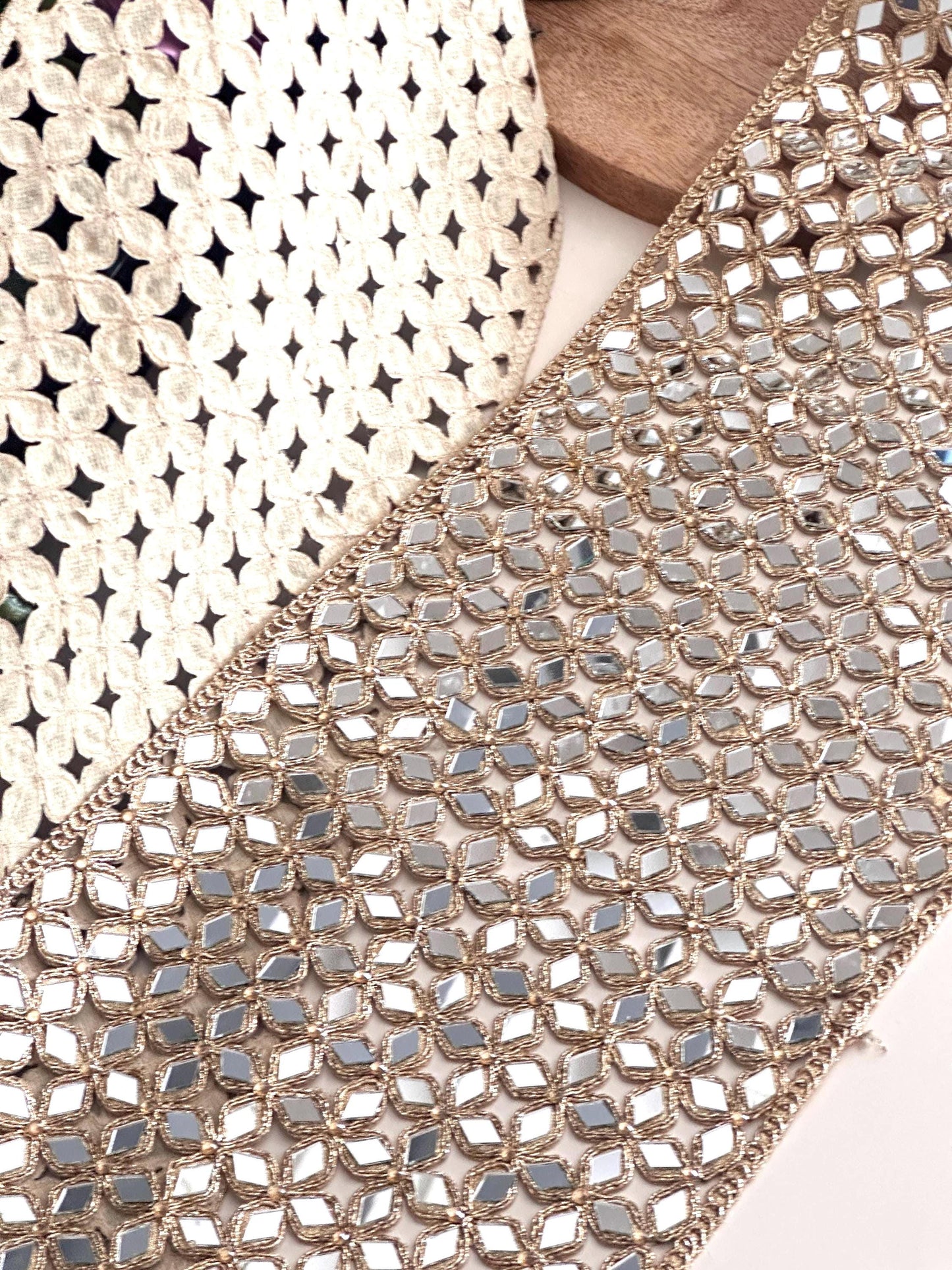 Gold Mirror Fabric Handmade Embellished Belt, Skirt, or Designer Trim