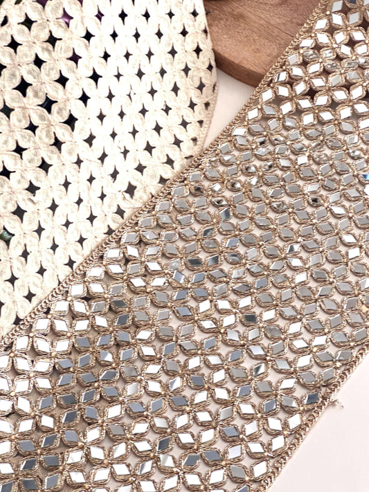 Gold Mirror Fabric Handmade Embellished Belt, Skirt, or Designer Trim