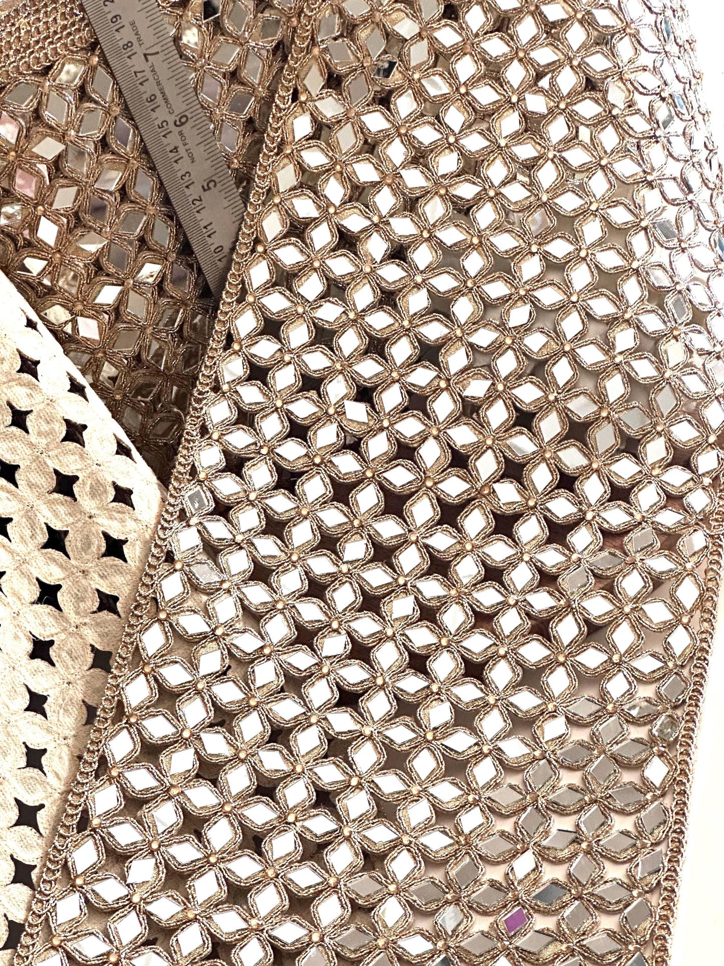 Gold Mirror Fabric Handmade Embellished Belt, Skirt, or Designer Trim