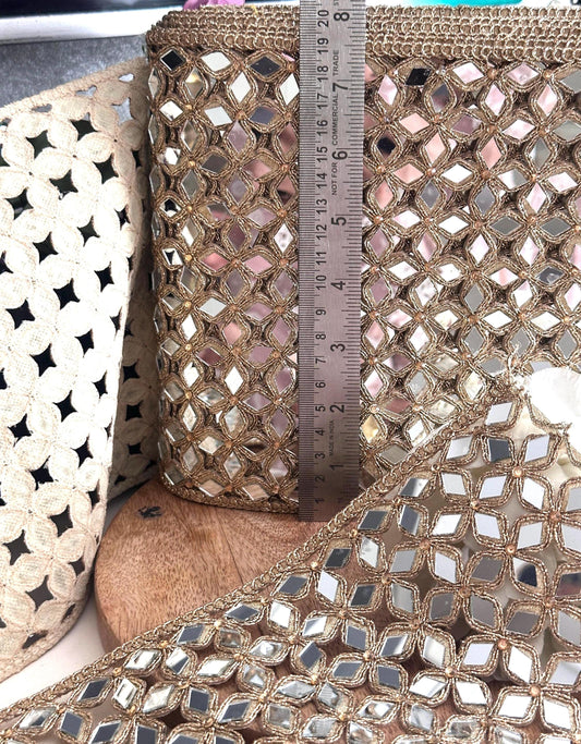 Gold Mirror Fabric Handmade Embellished Belt, Skirt, or Designer Trim