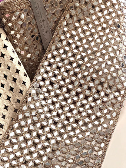 Gold Mirror Fabric Handmade Embellished Belt, Skirt, or Designer Trim