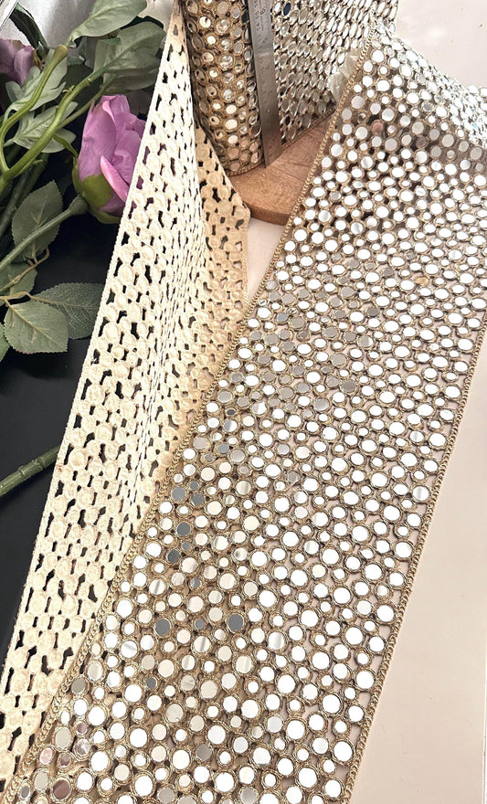 Broad Gold Mirror Fabric Handmade Reflective Belt Skirt Custom Designer Trim