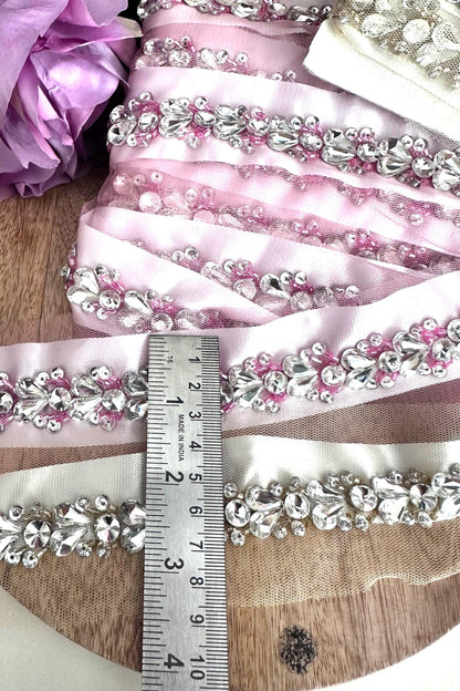Bridal Veil Trim Handmade Luxury Rhinestone Crystal lace For Wedding Dress Bridesmaid