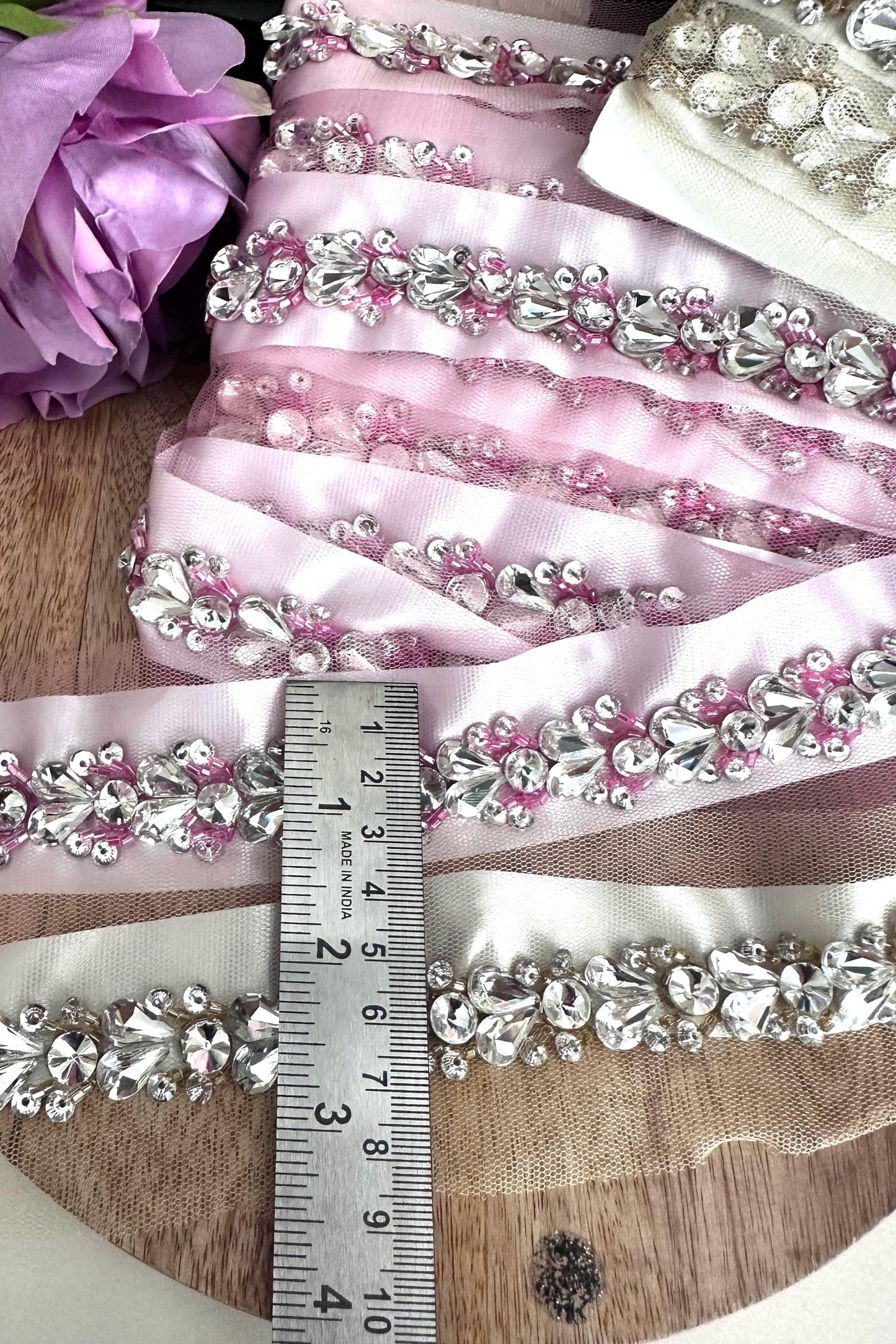 Rhinestone Crystal lace Veil Trim Green