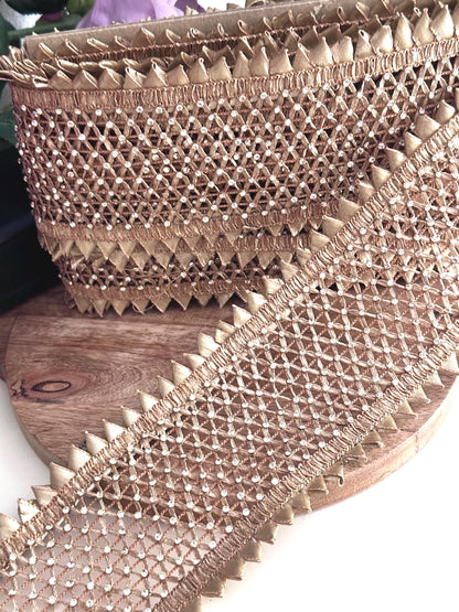 Gold Gota Patti Lace Trim with Beads & Sequins