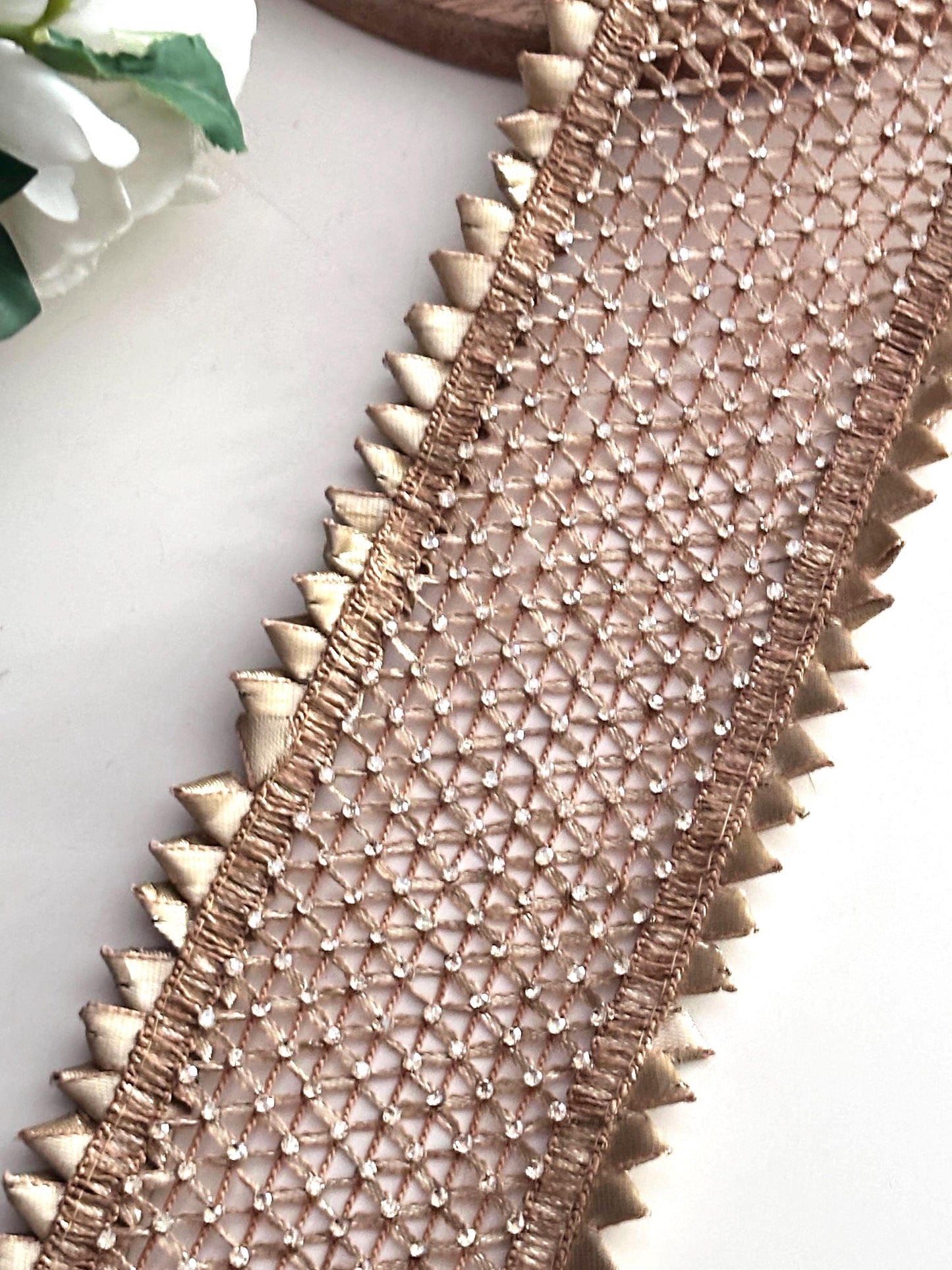 Gold Gota Patti Lace Trim with Beads & Sequins