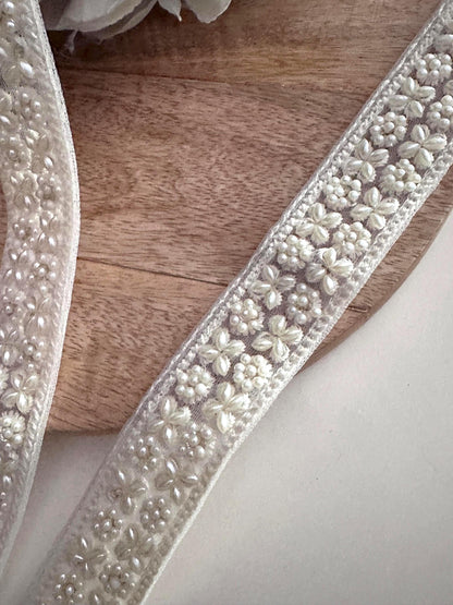 Ivory Pearl Beaded Embroidery Trim Hair Accessory