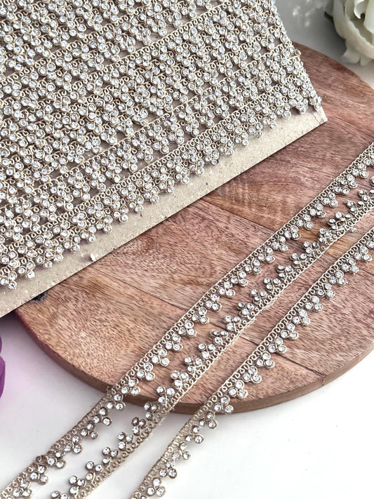 9 Meter Rhinestone Lace Trim for Craftin Gold